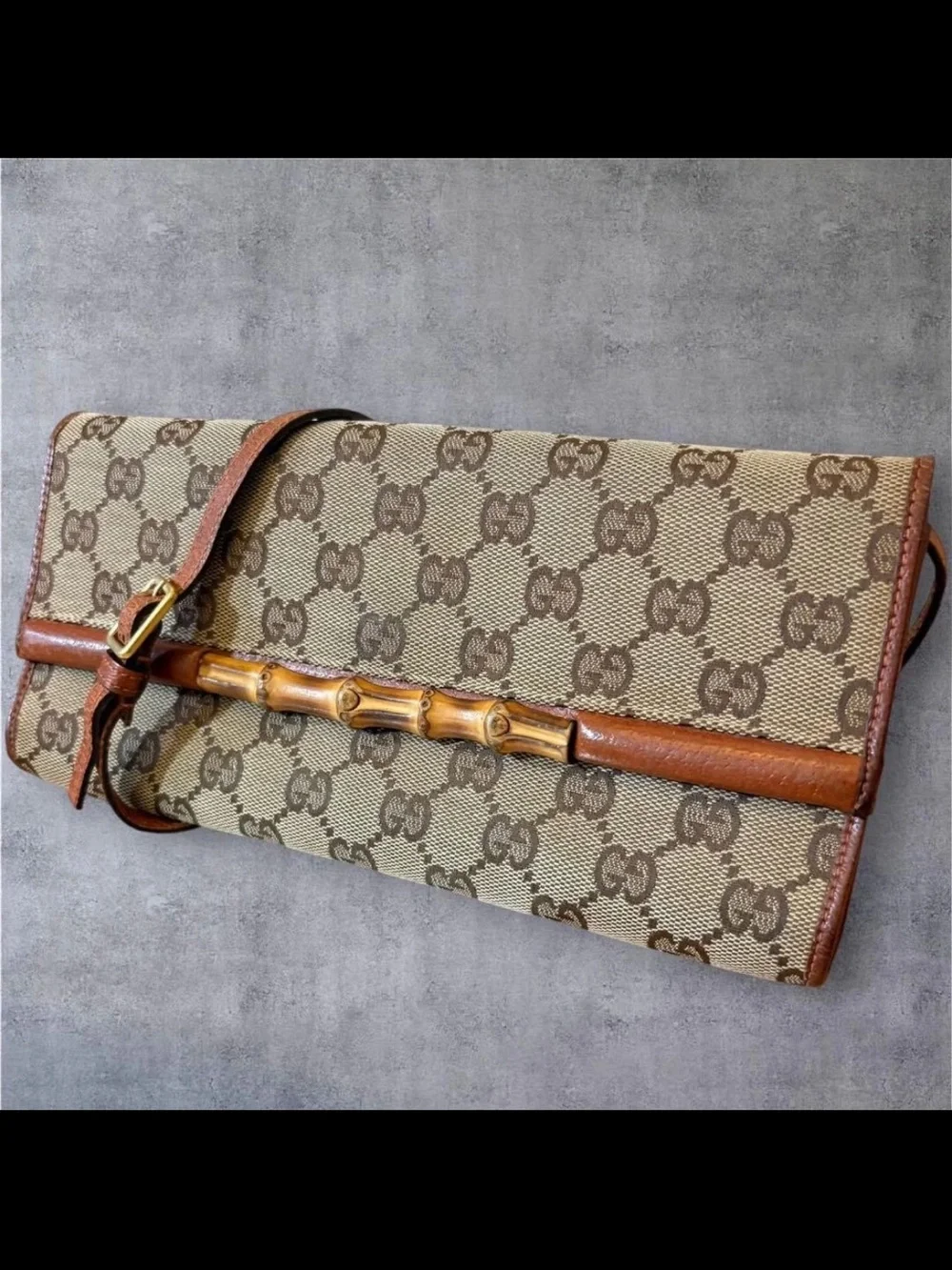 Gucci Beige Brown GG Bamboo Shoulder Bag
